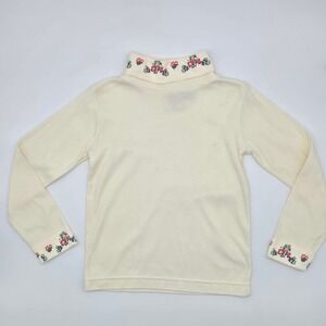 Vintage Radishes Roses Girls Cream Floral Turtleneck Long Sleeve Top Size 6X